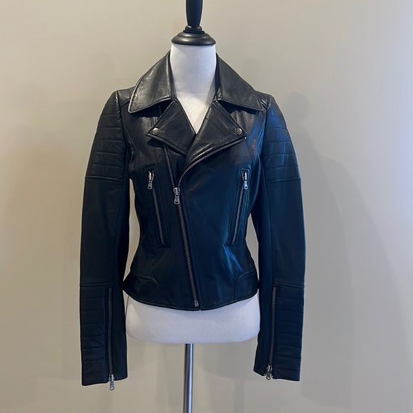 Kenna-T black lamb skin leather Moto jacket size xs - Picture 1 of 7